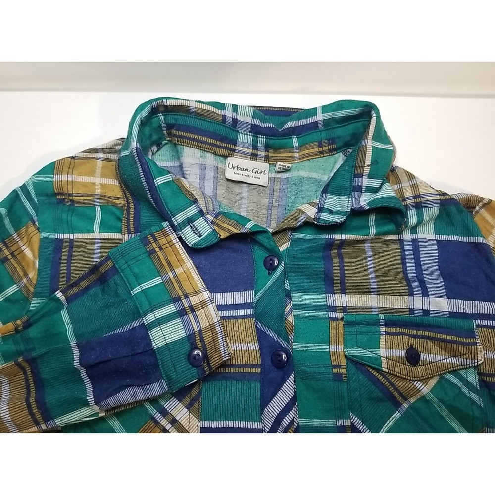 Urban Girl Womens Large Multicolor Flannel Plaid‎ Button Up Long Sleeve Shirt